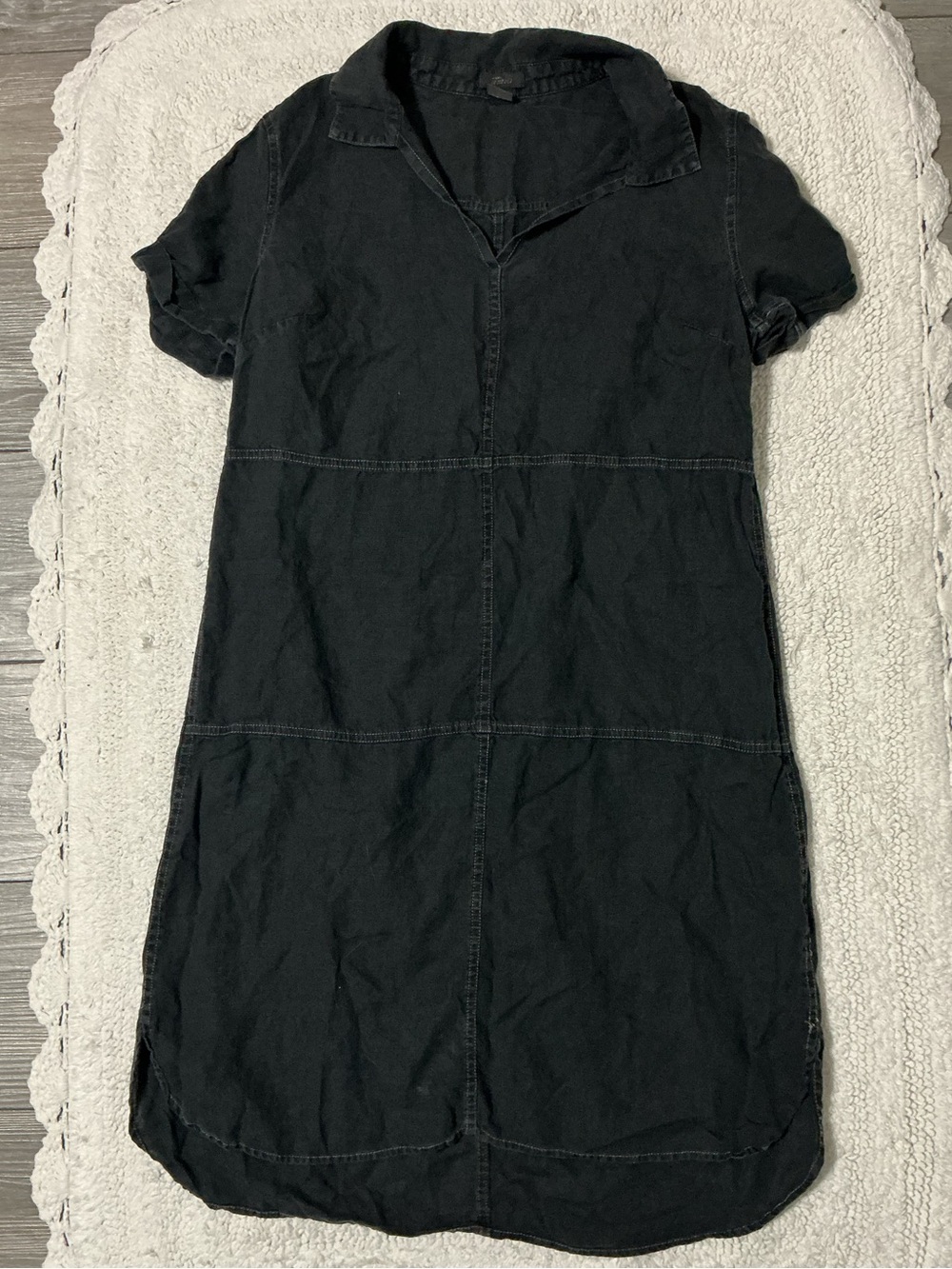 PURE AMICI Paneled Linen Shirt Dress M Black